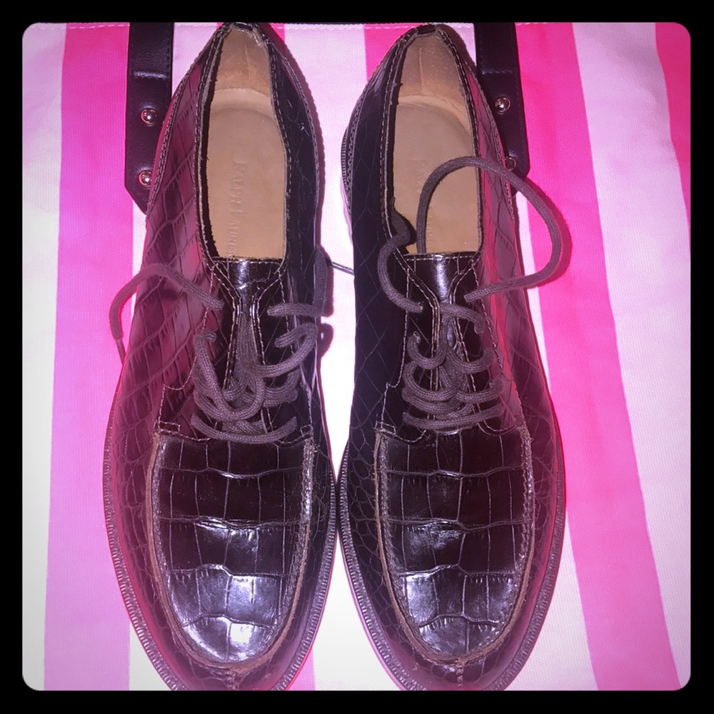 Ralph Lauren Brown Croc Oxford 8.5
